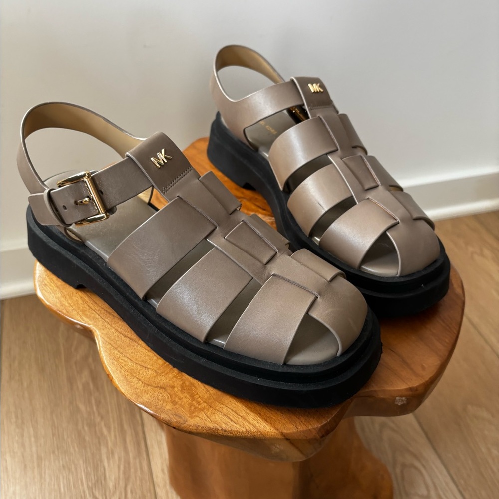 Michael Kors Gray Chunky Leather Sandals